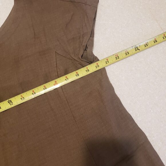 Eileen Fisher Linen Tencel Blend Short Sleeve Pocket Dress Medium Brown Zip - Picture 9 of 14